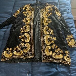 Cache Elegant Black Blazer with Gold Accents